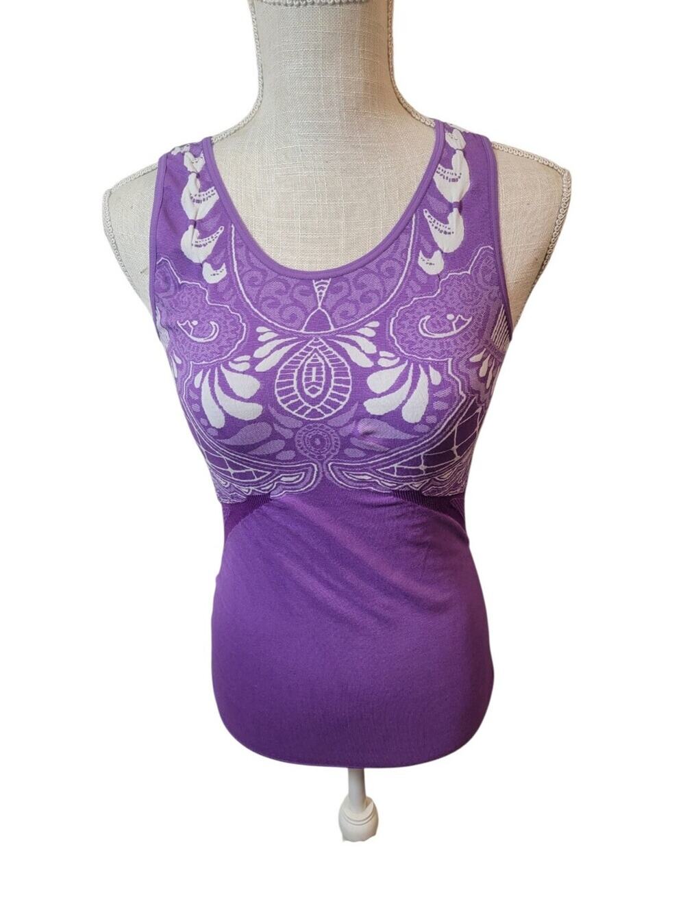 Athleta Yoga Twist Fitted Compression Tank Purple/White Size Medium